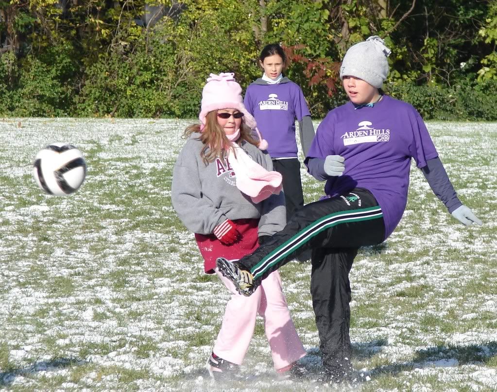 Zoe Plays Soccer in the Snow