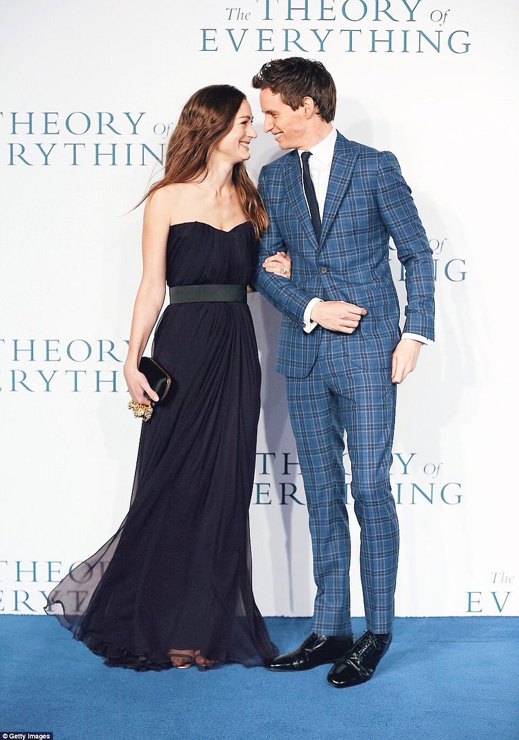 Eddie Redmayne wears Hardy Amies Fall Winter 2014 blue check suit to UK Premiere of The Theory Of Everything in London 9th December 2014