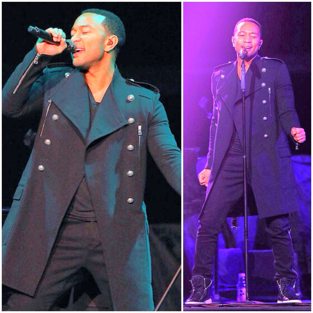 John Legend in Balmain Double-Breasted Wool and Cotton-Blend Coat - Alicia Keys Tour- Melbourne 2013