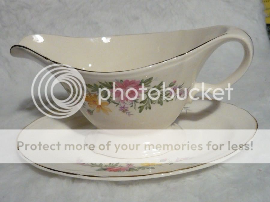 Edwin Knowles Semi Vitreous China Floral Gravy Boat and Oval Tray 47 